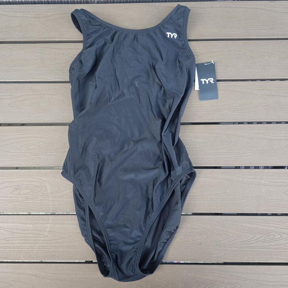 TYR Women's Tyreeco Nylon Solid Black Maxfit One piece Swimsuit Sz 38 NEW
